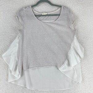Anthropologie Meadow Rue White‎ Striped Shirt Womens Linen Blend Size Medium